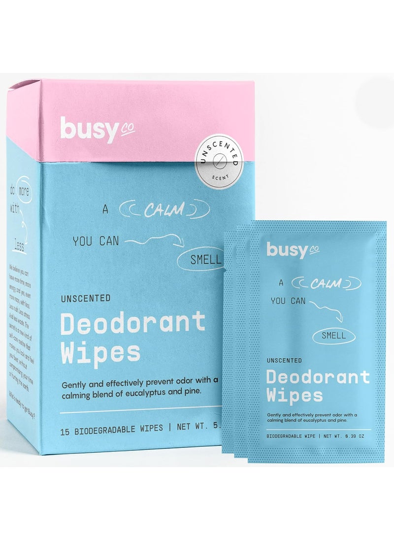 Calm Line Deodorant Wipes - 15ct Unscented Deodorant Wipes for Women w/Zinc, Prebiotics & Papaya - Deodorant Wipes Individually Wrapped - Sweat Wipes for Gentle Brightening, Odor Control & Cleansing
