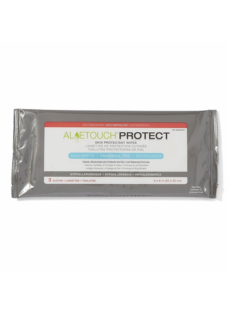 Medline Aloetouch Protect Dimethicone Skin Protectant Wipes, Hypoallergenic, Fragrance-Free, 3 Count (Pack of 72)