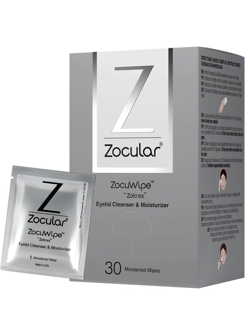 Zocuwipe Eyelid Wipes with Natural Okra Complex - Eyelid Cleanser and Moisturizer Pads for Irritated, Red Eyes from Dry Eye, Blepharitis 40ct