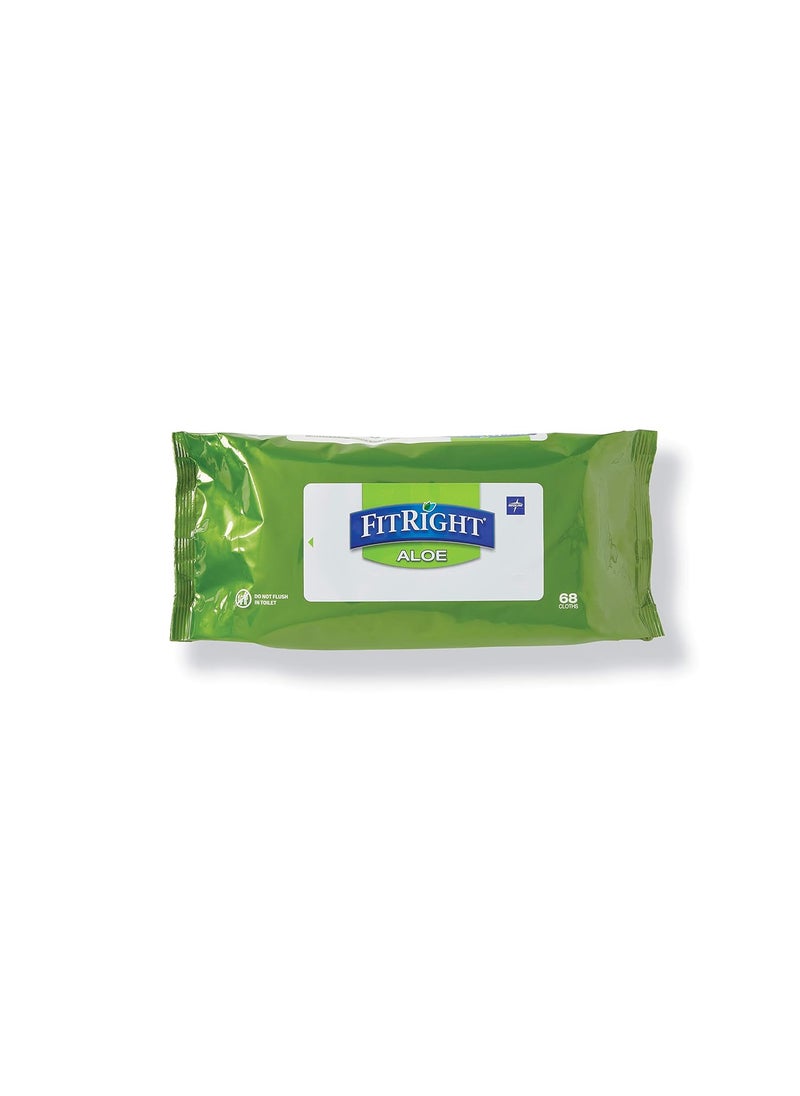 FitRight Aloe Personal Cleansing Cloth Wipes, Scented, 8 x 10 inch Adult Large Incontinence Wipes, 68 count, pack of 12