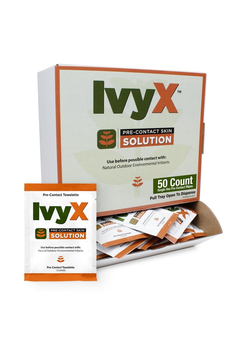 CoreTex Ivy X Pre-Contact Poison Ivy Wipes - Pack of 50 Single-Use Barrier Wipes to Help Prevent Itchy Rashes - Also Works on Poison Oak & Sumac Oils - Quick Dry & Chalk-Free Formula