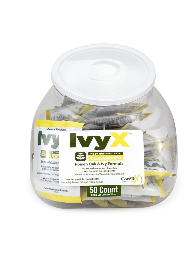 CoreTex Ivy X Post-Contact Poison Ivy Wipes - 50-Pack (Fishbowl) Single-Use Poison Ivy Treatment Wipes to Assist in the Removal of Poison Ivy, Poison Oak, & Poison Sumac Oils - Poison Ivy Wash Wipes
