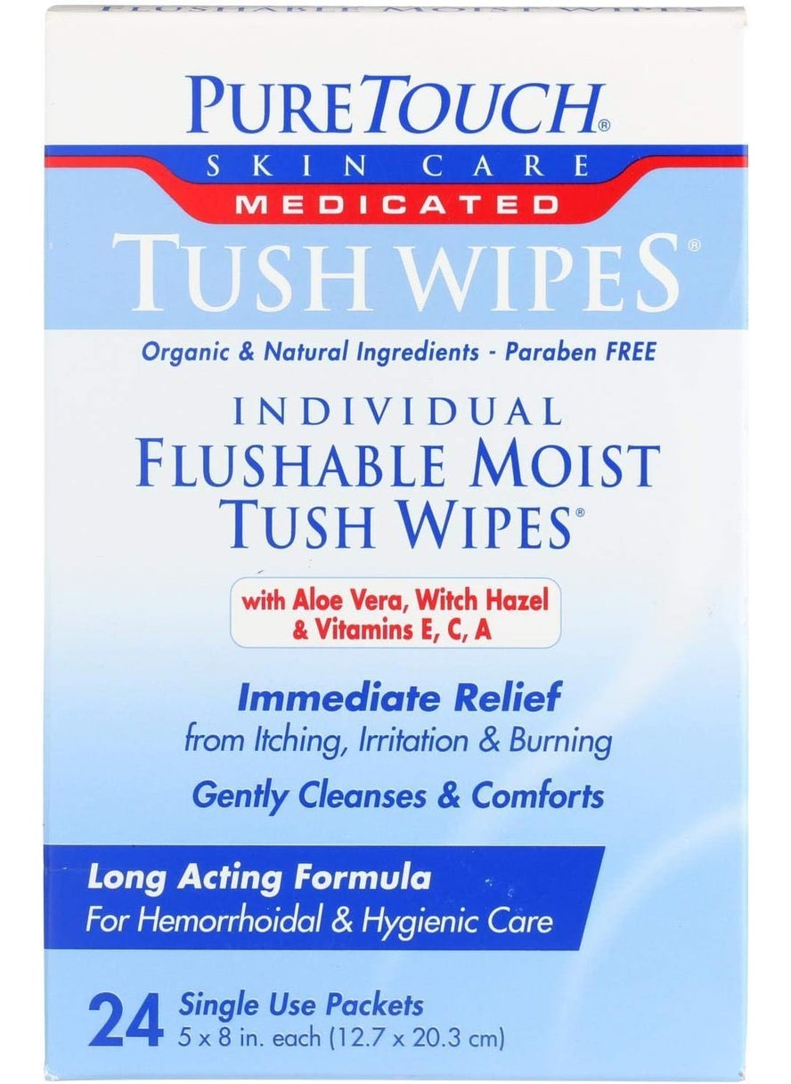 Puretouch Individual Flushable Moist Tush Wipes, 24 Count