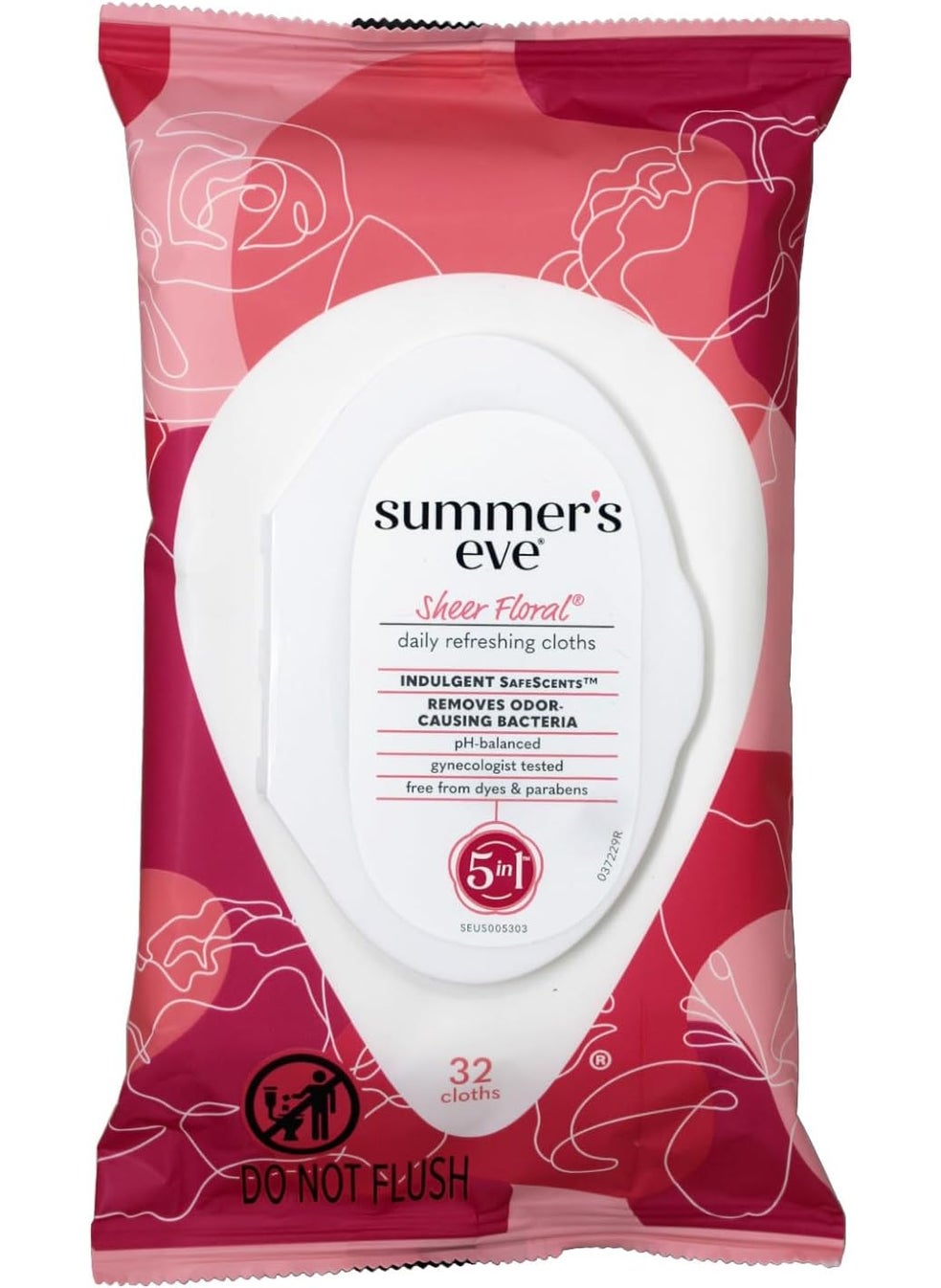 SUMMER'S EVE Sheer Floral Cleansing Cloths for Sensitive Skin-32 ct