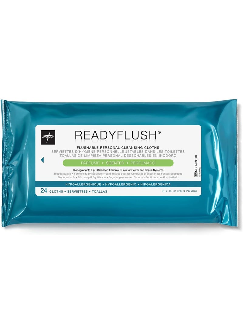 Medline ReadyFlush Flushable Wipes (24 Wipes), Scented, Biodegradable Flushable Incontinence Wet Wipes for Adults with Aloe, Hypoallergenic and pH-Balanced Personal Cleansing Cloths