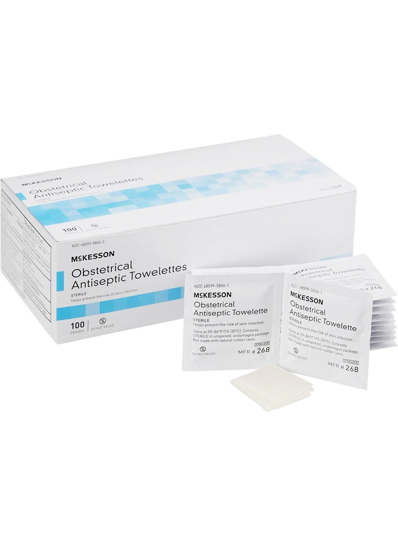 McKesson Obstetrical Antiseptic Towelettes Wipes, Sterile, Individual Packet, Clean Scent, 100 Count, 1 Pack