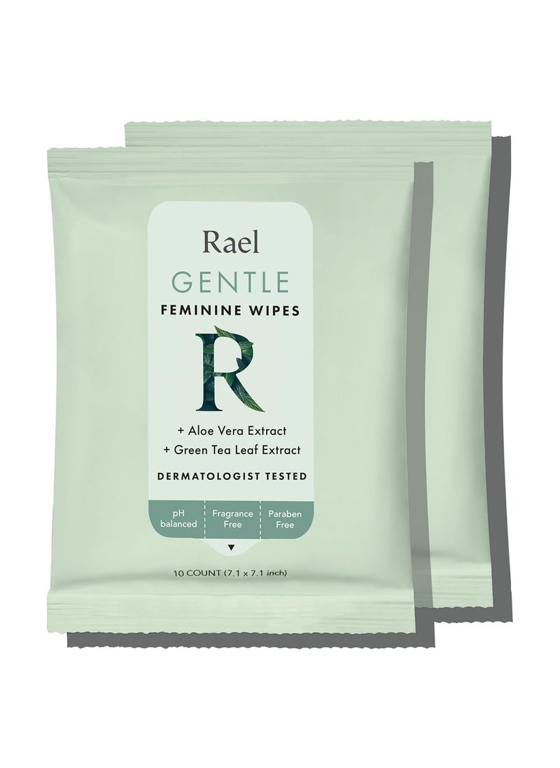 Rael Feminine Wipes, Flushable Wipes pH Balanced - Travel Size, All Skin Types, Paraben Free, Daily Use (10 Count, Pack of 2)