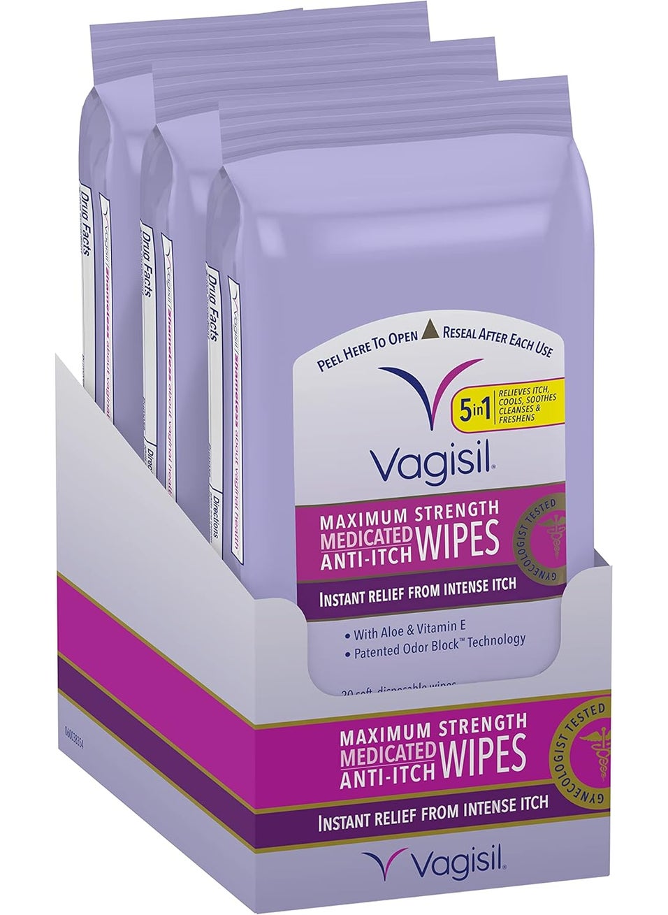 Vagisil Wipes, Anti-Itch Medicated Feminine Vaginal Wipes, Maximum Strength, Instant Relief, 20 Wipes (Pack of 3)