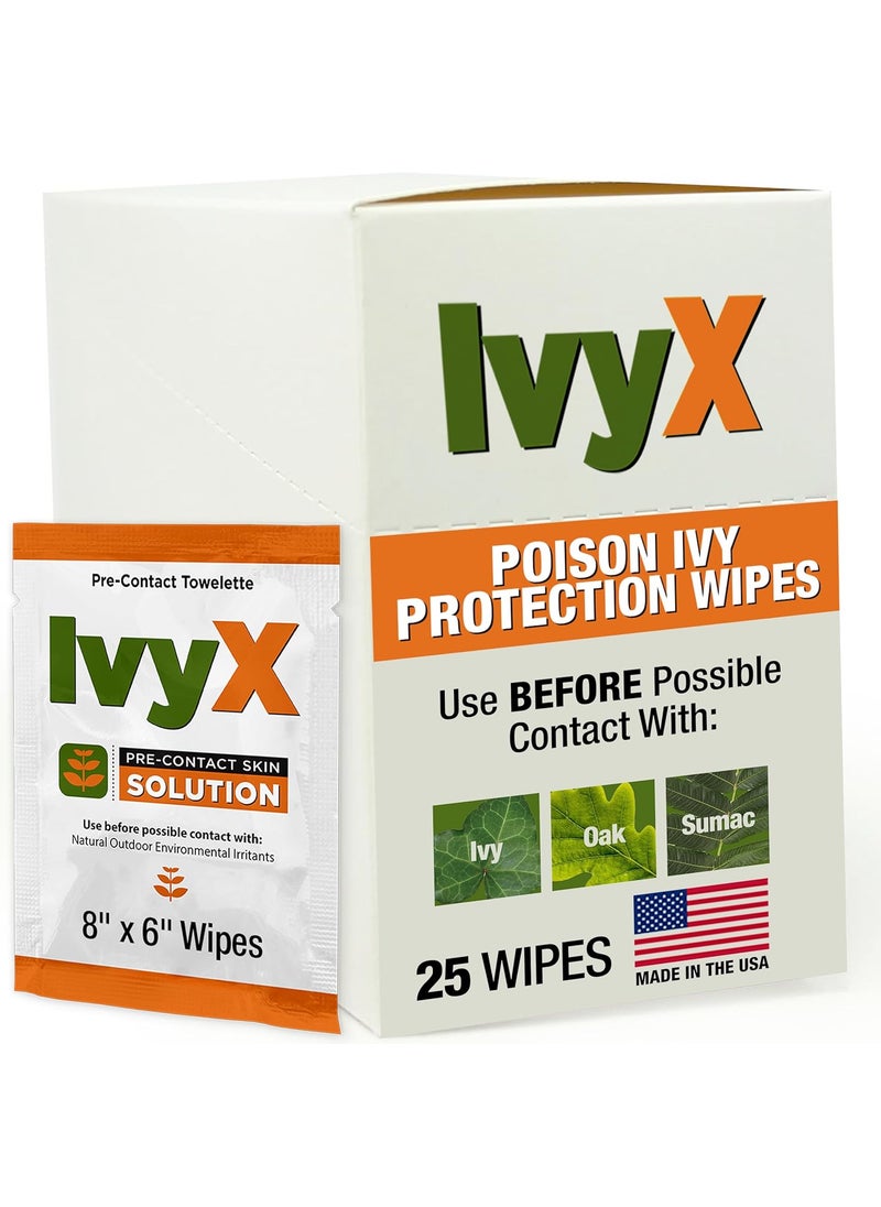 CoreTex Ivy X Pre-Contact Poison Ivy Wipes - Pack of 25 Single-Use Barrier Wipes to Help Prevent Itchy Rashes - Also Works on Poison Oak & Sumac Oils - Quick Dry & Chalk-Free Formula
