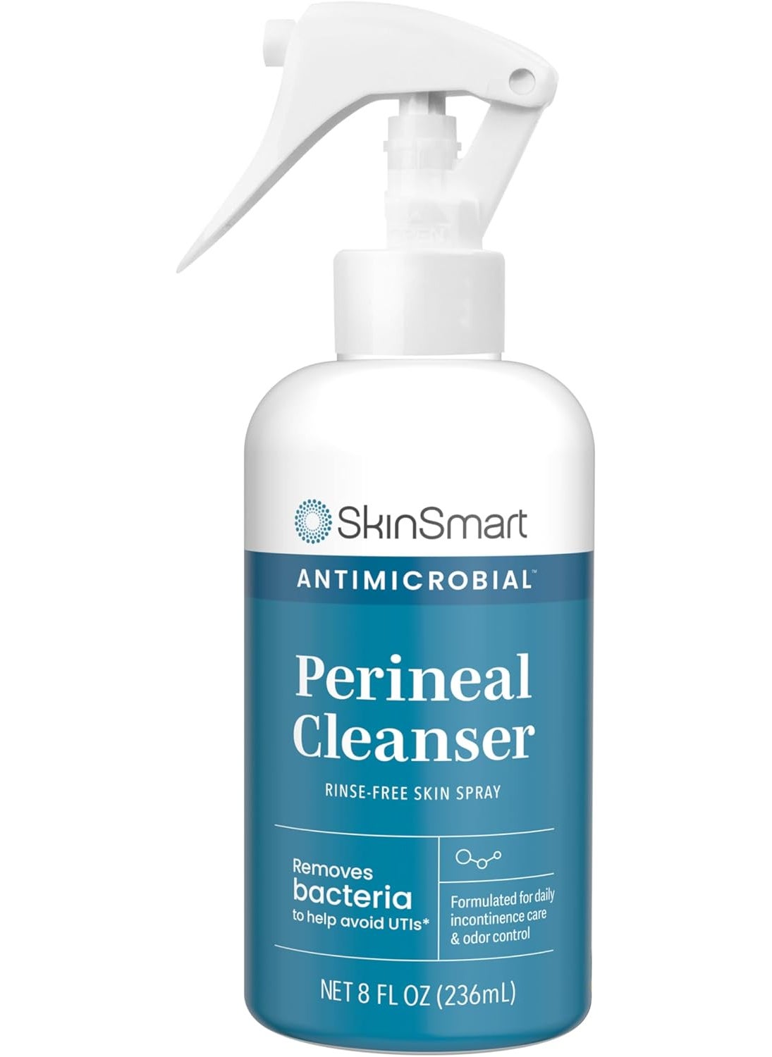 SkinSmart Antimicrobial Perineal Cleanser, Ideal for Incontinence Care and Postpartum, Removes Bacteria, 8 oz Spray