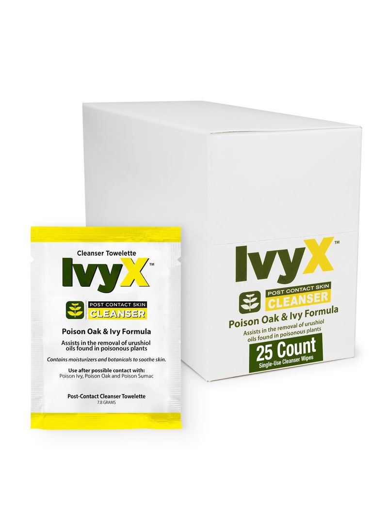CoreTex Ivy X Post-Contact Poison Ivy Wipes - Pack of 25 Single-Use Poison Ivy Treatment Wipes to Assist in the Removal of Poison Ivy, Poison Oak, & Poison Sumac Oils - Poison Ivy Wash Wipes
