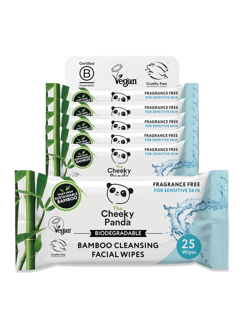 The Cheeky Panda Bamboo Face Cleanser Makeup Remover Wipes | 6 Packs of 25 Face Wipes | 99% Purified Water Wipes | Plant Based & Vegan Wet Wipes | Sustainable Alternative