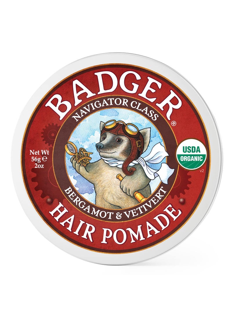 Badger Hair Pomade for Men, 100% Organic, Easy to Use, Subtle Masculine Scent, Medium Hold Hair Pomade with Medium Shine Finish, 2 oz Tin
