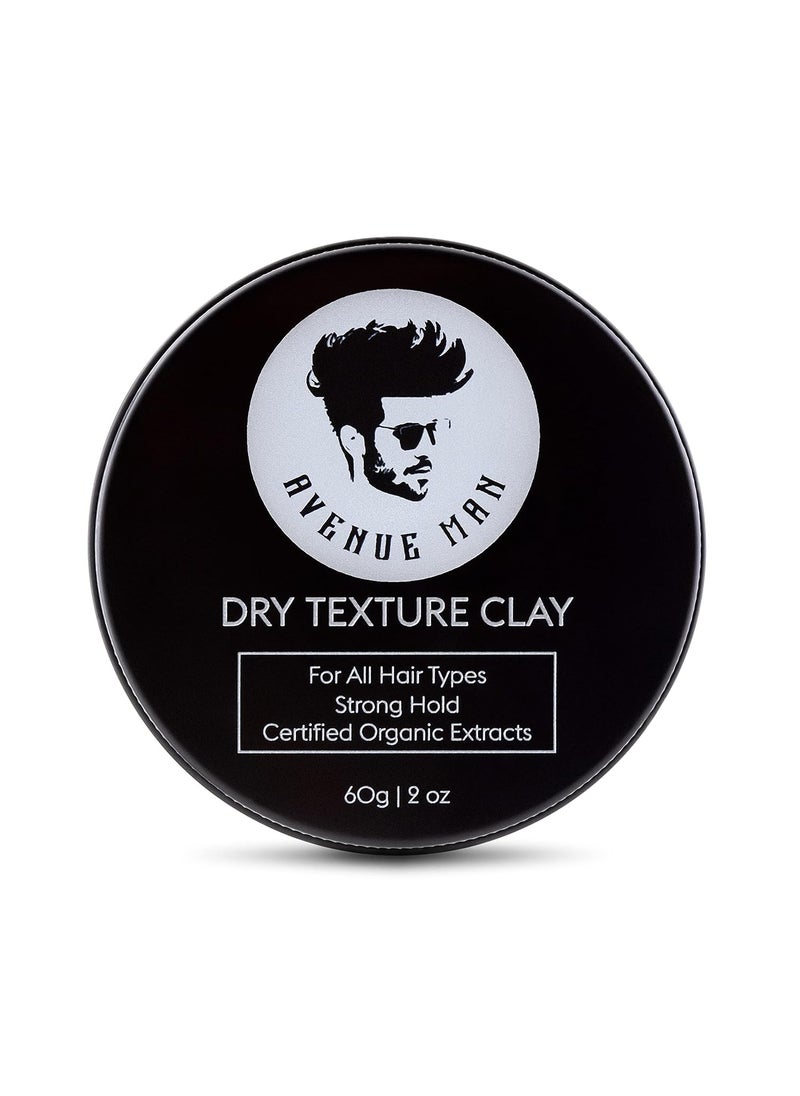Avenue Man Dry Texture Hair Clay For Men - (3 oz) Hair Products - Hair Wax with Certified Organic Extracts for Wet or Dry Hair - Paraben-Free Hair Putty - Made in the USA