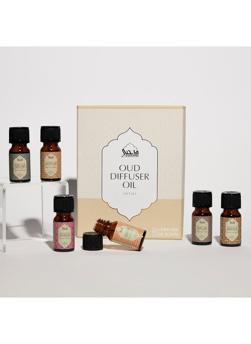 Oud Diffuser Oil, Essential Oil Gift Set by Dukhni | 6 x 10ml Arabic Oil Gift Set for Diffuser & humidifier | 100% Pure Halal Oudh Oils | Relax with Home Aromatherapy, for Relaxation and Massage