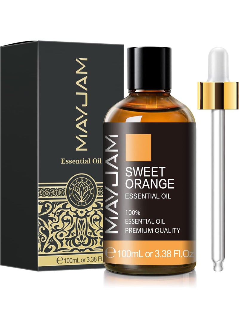 Sweet Orange Essential Oil, MAYJAM 100ml Premium Quality Sweet Orange Oil with Glass Dropper, Huge 3.38fl. oz, Perfect for Aromatherapy and Relaxation