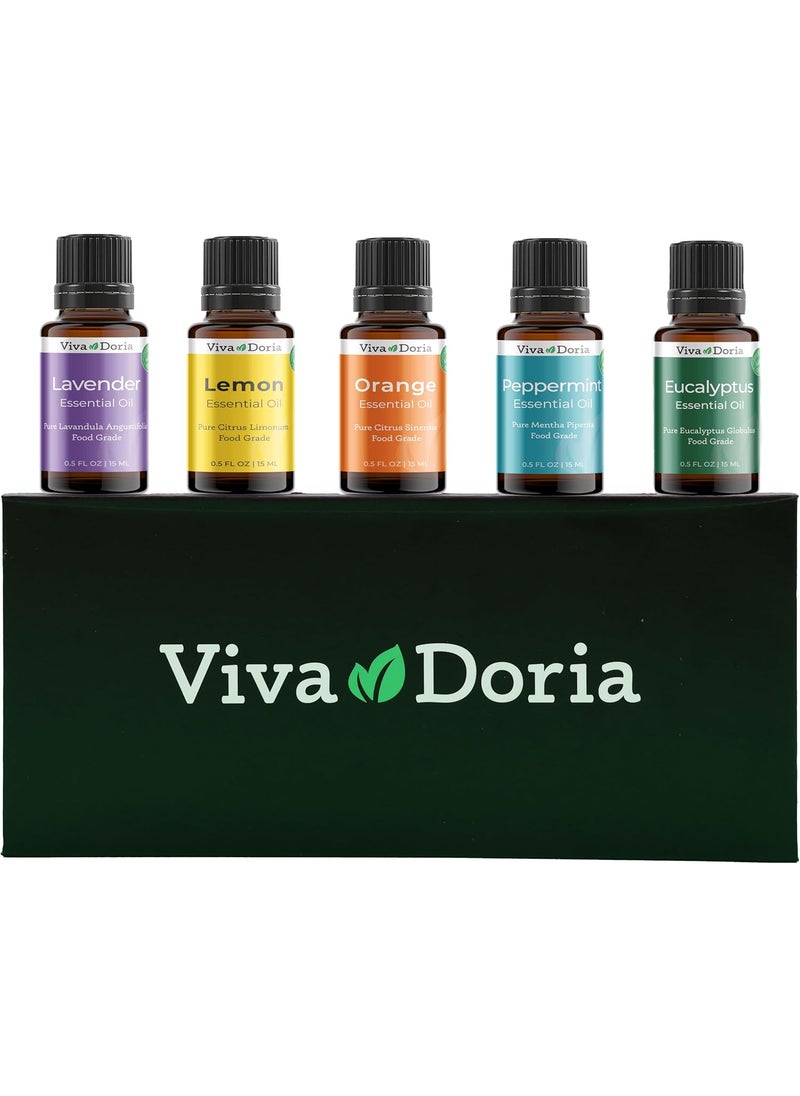 Viva Doria Food Grade Essential Oil Set - Top 5 Blends for Diffusers, Home Care, Candle Making Scents, Fragrance, Aromatherapy, Humidifiers