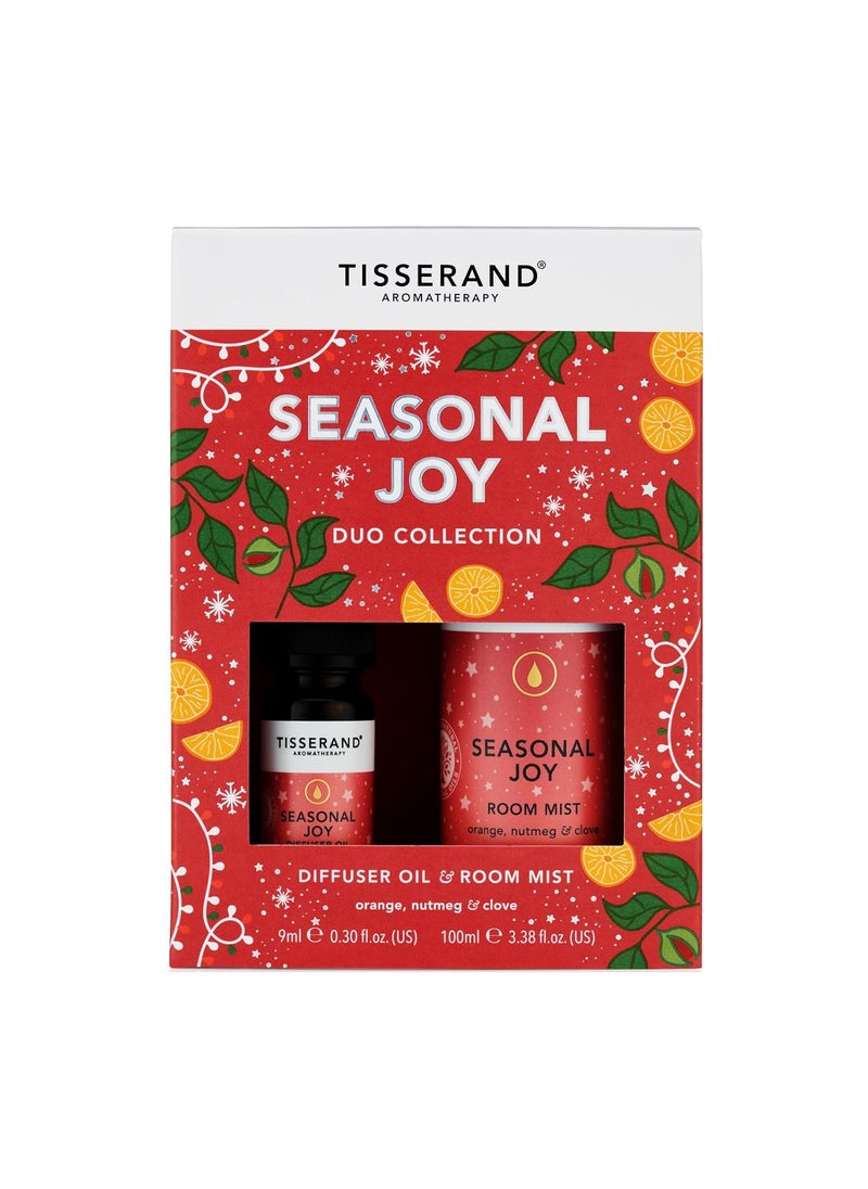 Tisserand Seasonal Joy Duo Collection - Essential Oils for Diffusers with Nutmeg, Orange, and Clove - Uplifting and Spicy Aroma Room Spray - 2 Pc