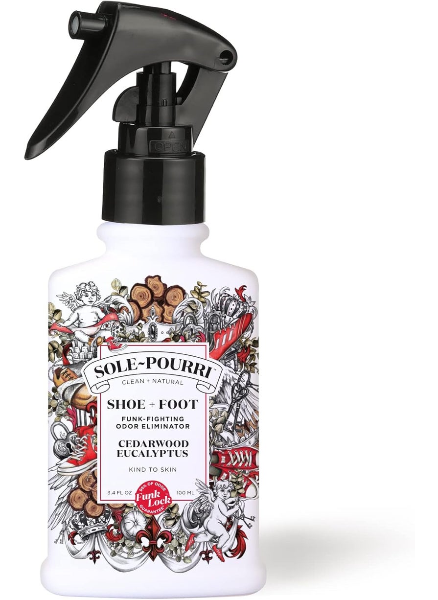 Sole-Pourri Shoe + Foot Funk-Fighting Odor Freshener Spray, Cedarwood Eucalyptus, 3.4 Fl Oz