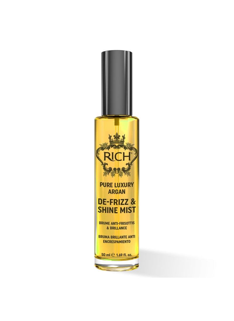 RICH Pure Luxury Argan De-Frizz & Shine Hair Mist - Lightweight Formula, Hydration, Frizz Protection - enrich with Argan Oil and Almond Oil - 1.69 Oz