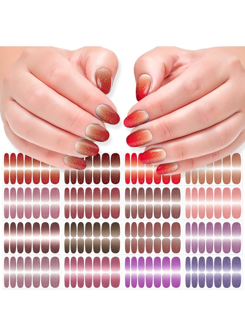 DANNEASY 16 Sheets Nail Polish Stickers Full Nail Wraps for Women Glitter &Gradient Color Fingernails Wrap Self Adhesive Nail Polish Strips Gel Nail Strips with Nail File, Cuticle Stick