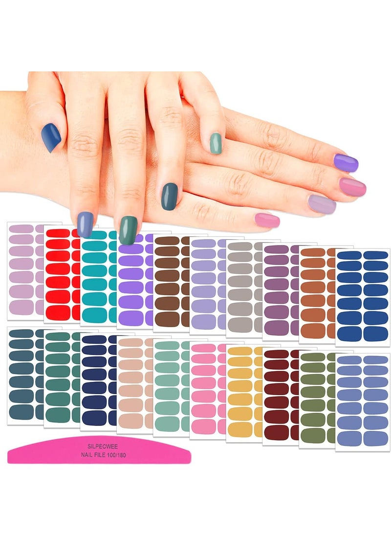 SILPECWEE 20 Sheets Solid Color Nail Polish Strips Self Adhesive Full Nail Wraps Nail Polish Stickers for Women Nail Art Accessories Manicure Kit with 1pc Nail File