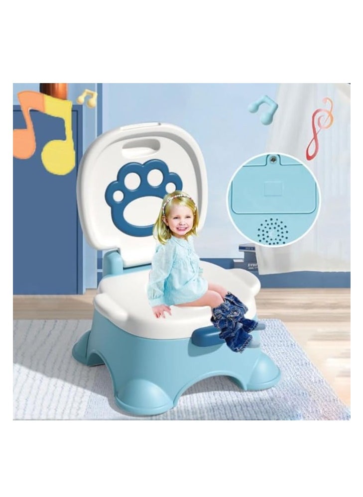 Baby Potty Training Toilet with Music, 2 In 1 Portable Toddler Potty Trainer with Lid Back Support, Removable Potty Topper/Pot, Ergonomic Non-Slip Kids