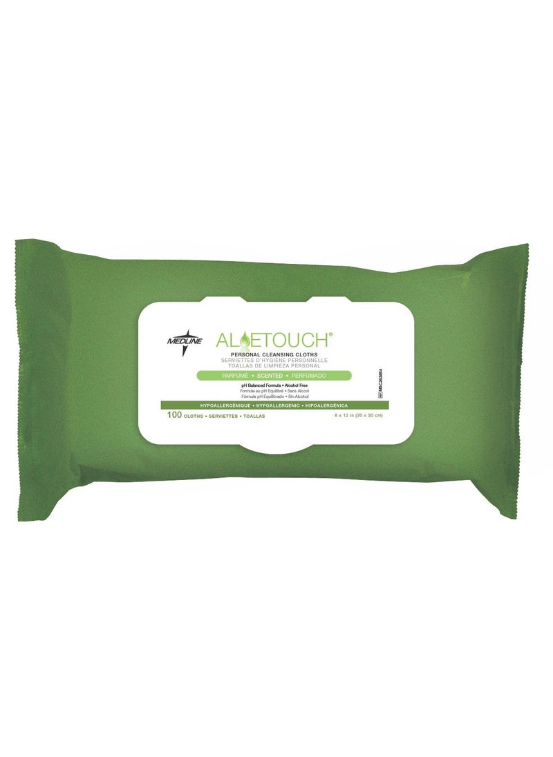 Medline FitRight Aloe Personal Wipes, 8 x 10 Inches, Scented, Soft Pack with Flip Top Lid, Pack of 100