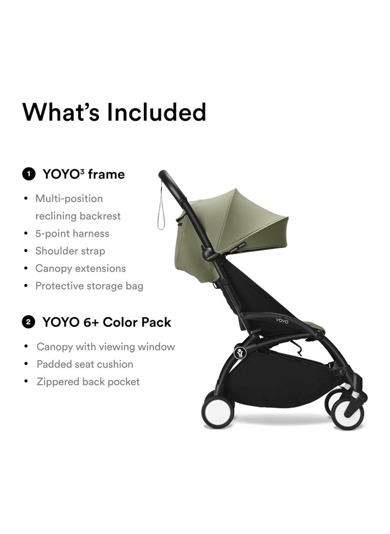YOYO3 Complete Stroller Set - Black Frame With Colour Pack, 6+ Months - Olive