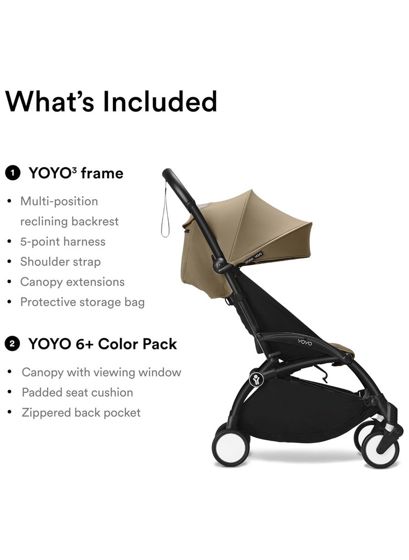 YOYO3 Complete Stroller Set - Black Frame With Colour Pack, 6+ Months - Toffee
