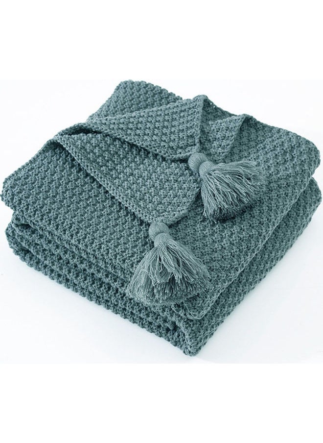 Tassel Design Warm Blanket Polyester Turquoise 130x170cm