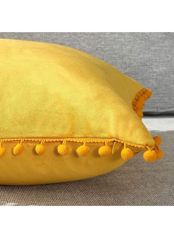 2 Pack Pillow Covers 18x18 Decorative Boho Throw Pillow Covers Smooth Soft Velvet Pompom Cushion Covers for Living Room Bedroom