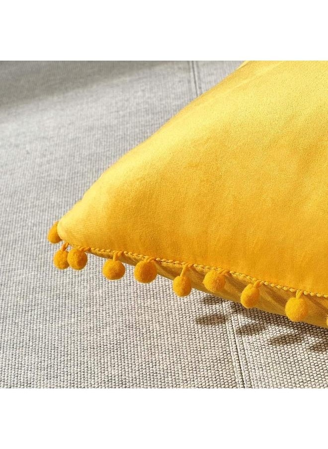 2 Pack Pillow Covers 18x18 Decorative Boho Throw Pillow Covers Smooth Soft Velvet Pompom Cushion Covers for Living Room Bedroom