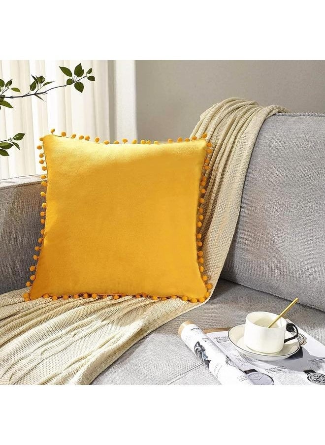 2 Pack Pillow Covers 18x18 Decorative Boho Throw Pillow Covers Smooth Soft Velvet Pompom Cushion Covers for Living Room Bedroom