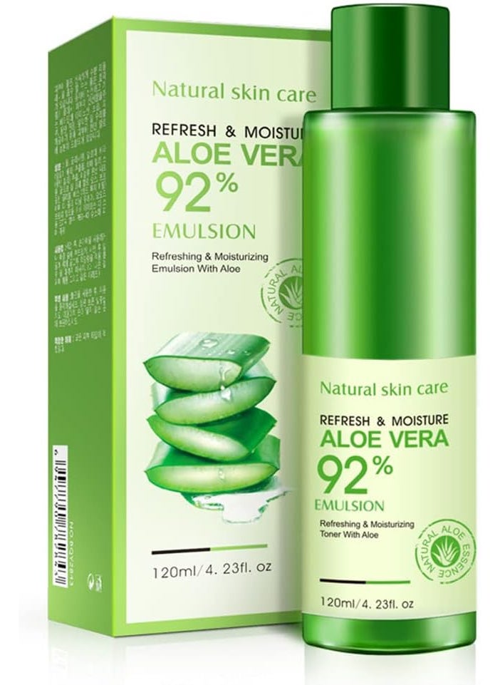 BIOAQUA Natural Skincare Refreshing Moisturizing Aloe Vera Emulsion 92% Light Lotion Smooth Improve Dry Skin 120ml 4.23oz