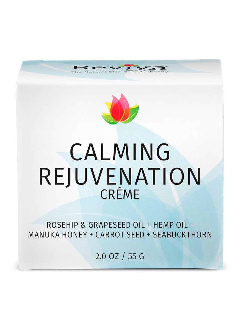 Reviva Labs 2oz Calming Rejuvenation Creme with Rosehip Oil, Grapeseed Oil, Carrot Seed Oil, Seabuckthorn, Manuka Honey, and Beeswax helps to calm and moisturize with Antioxidants, EFAs, and OMEGAs
