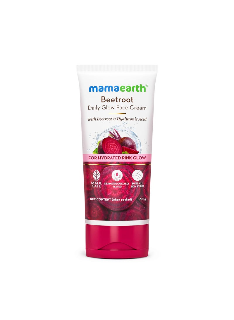 MAMAEARTH Beetroot Daily Glow Face Cream With Beetroot & Hyaluronic Acid | Gives Hydrated Pink Glow | Lightweight & Non-Greasy | For All Skin Types | 80g (2.82 Ounce)
