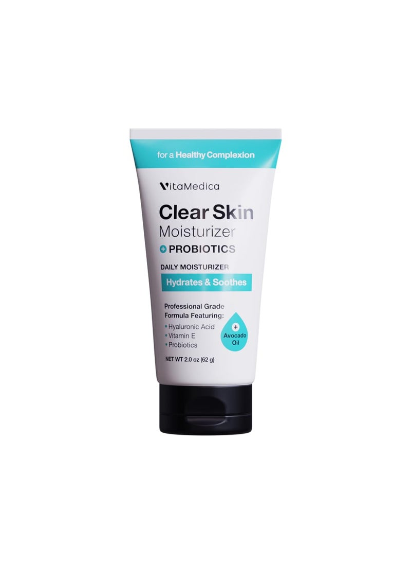 VitaMedica Clear Skin Probiotic Daily Facial Moisturizer - Lightweight Hydrating Water-Based Gel Cream with Vitamin E, Aloe, Squalane, Hyaluronic Acid