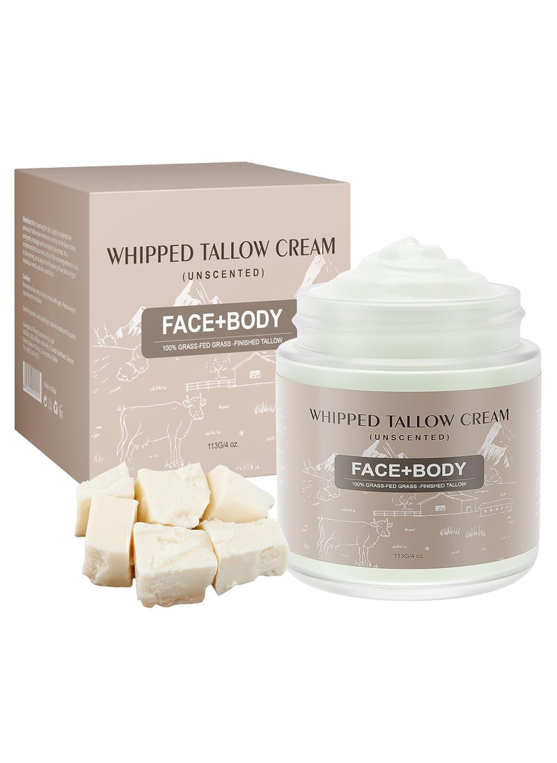 Ofanyia Beef Tallow for Skin, Whipped Tallow Cream for Sensitive Skin, Tallow Face Moisturizer for Repairing Damaged Dry Skin, Natural Beef Tallow Grass Fed Lotion for Skin Care, 4 oz (UNSCENTED)