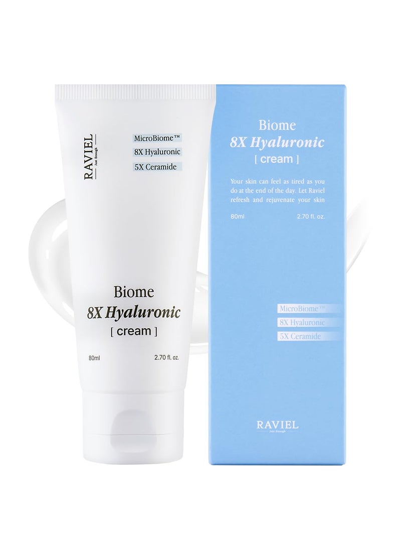 RAVIEL Biome 8X Hyaluronic Cream | Long-lasitng Hydration & 5X Ceramide Barrier Moisturizer for Sensitive Skin | Daily Korean Skincare (2.70 fl oz)