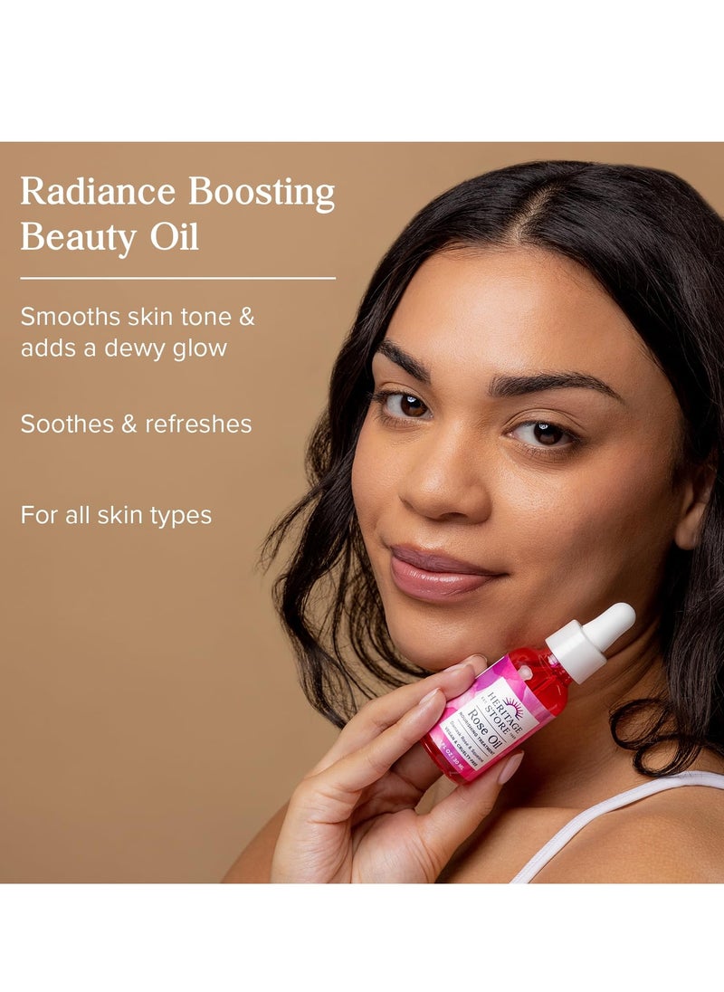 HERITAGE STORE Rose Oil Nourishing Treatment - Hydrating Face Oil for a Natural Glow - Dry to Combination Skin Care w/ Organic Rosehip Seed Oil, Damask Rose, Squalane Oil, Vegan, 60-Day Guarantee, 1oz