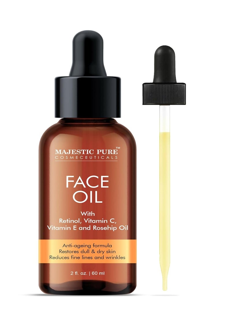 MAJESTIC PURE Rosehip Seed Oil for Face | Natural Cold Pressed, Enriched with Vitamin C and E, Unrefined Non-GMO | Face Oil for Hydrating and Nourishing Soft Skin, 2Fl Oz