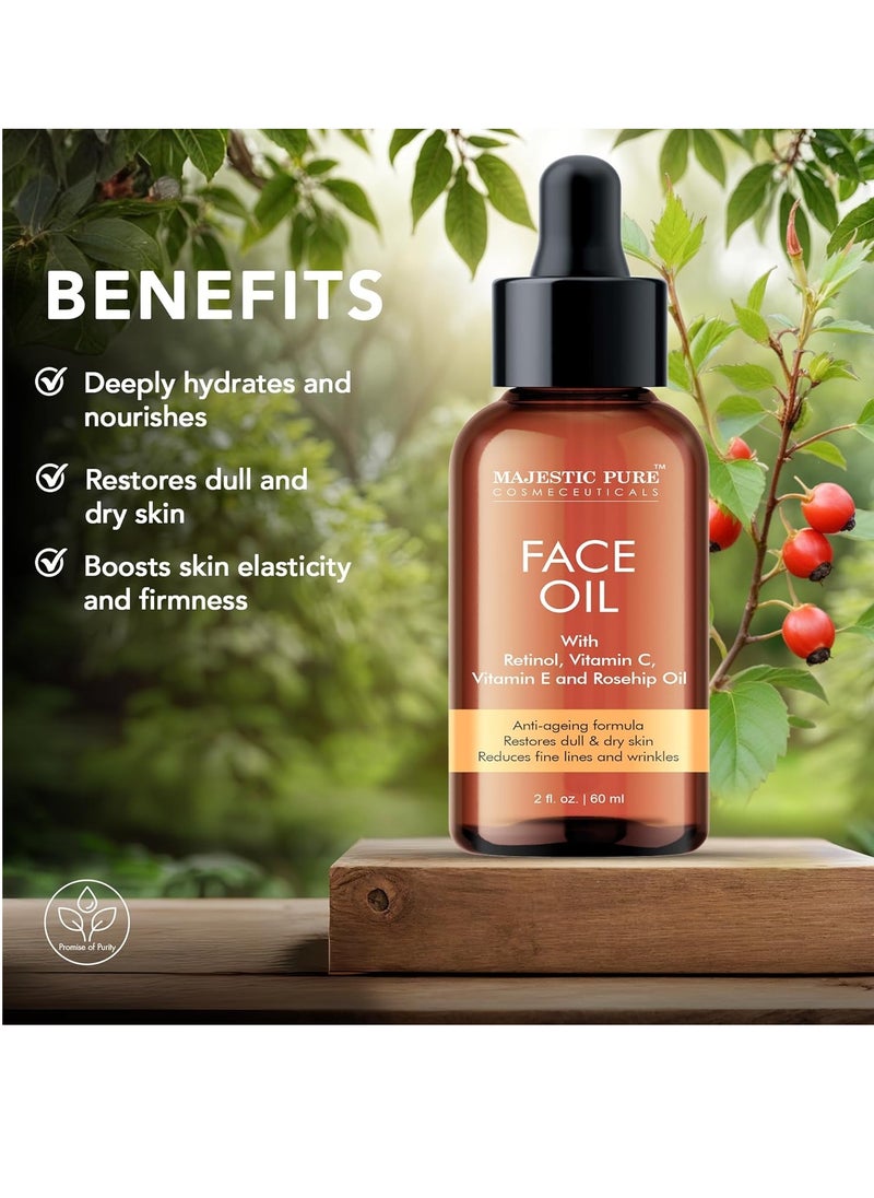 MAJESTIC PURE Rosehip Seed Oil for Face | Natural Cold Pressed, Enriched with Vitamin C and E, Unrefined Non-GMO | Face Oil for Hydrating and Nourishing Soft Skin, 2Fl Oz