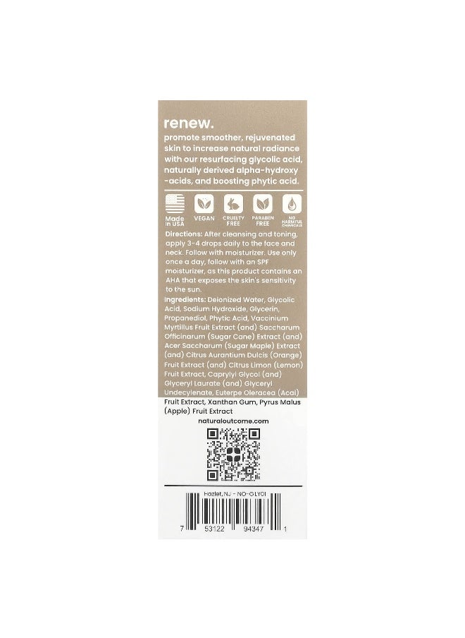 Natural Outcome, Glycolic, Renewal Serum, Fragrance Free, 1 oz (30 ml)