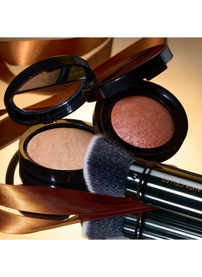 LAURA GELLER NEW YORK Baked Balance-N-Glow Illuminating Powder Foundation, Medium + Retractable Kabuki Brush + Baked Blush-N-Brighten, Pink Grapefruit