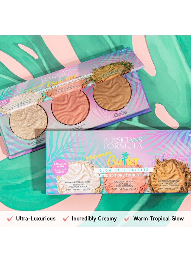 Physicians Formula Murumuru Butter Bronzer Face Powder Makeup Set, Includes Nourishing Butter Bronzer, Highlighter, Blush, Dermatologist Tested, Vegan & Cruelty-Free - Glow Face Palette