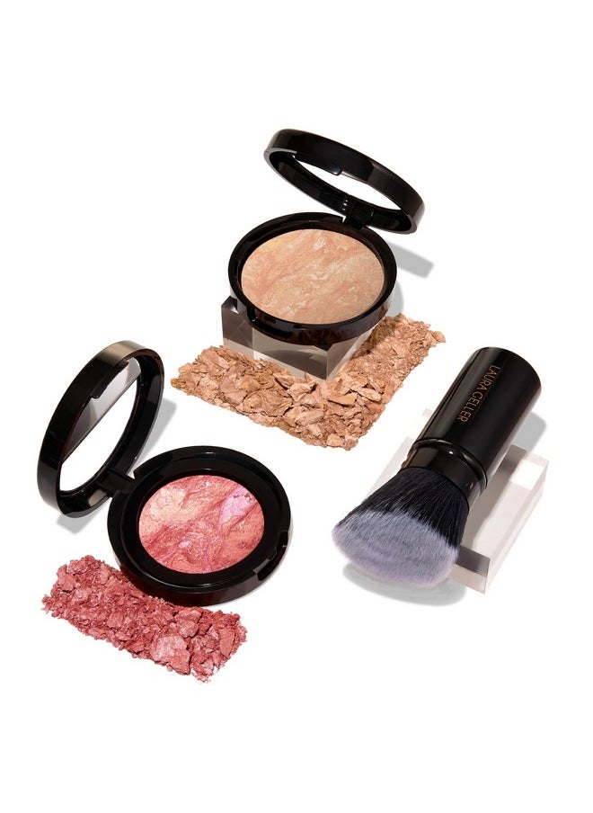 LAURA GELLER NEW YORK Blush-n-Balance 3pc Kit Baked Balance-N-Brighten Color Correcting Foundation, Light + Retractable Kabuki Brush + Baked Blush-N-Brighten, Tropic Hues