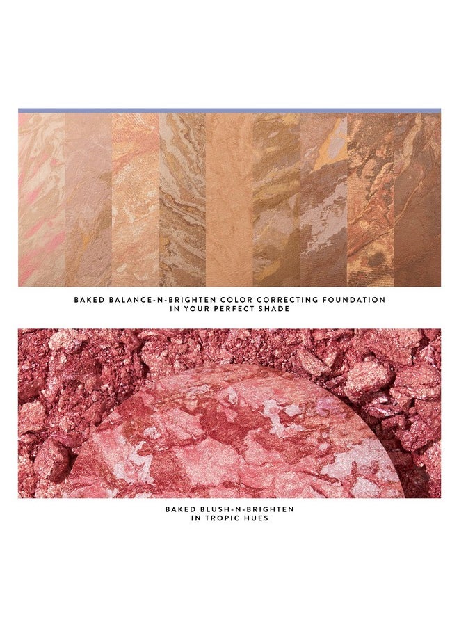 LAURA GELLER NEW YORK Blush-n-Balance 3pc Kit Baked Balance-N-Brighten Color Correcting Foundation, Light + Retractable Kabuki Brush + Baked Blush-N-Brighten, Tropic Hues