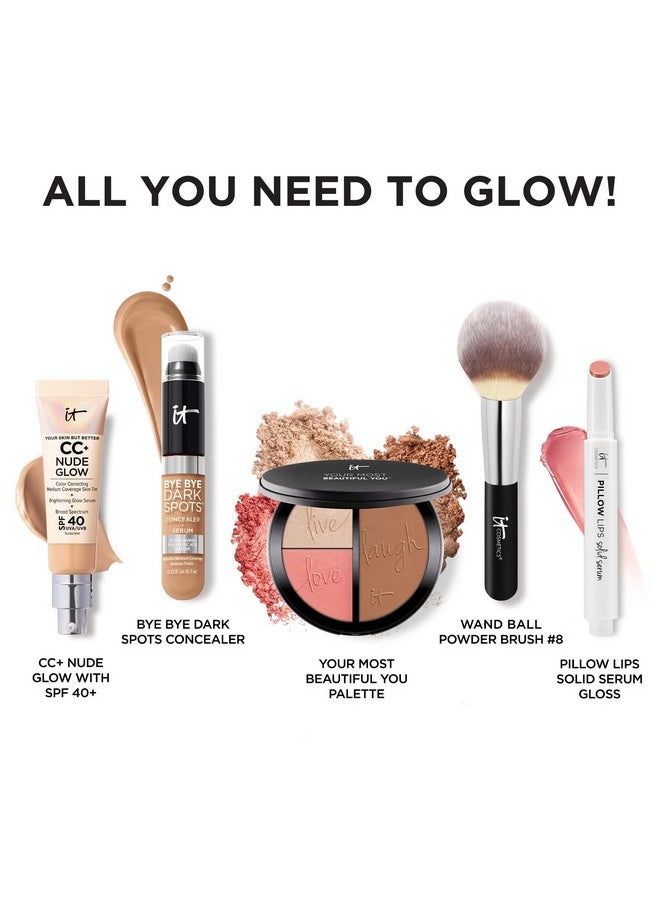 IT Cosmetics Your Most Beautiful You Anti-Aging Matte Bronzer, Radiance Luminizer & Brightening Blush Palette - With Hydrolyzed Collagen, Silk & Peptides - 0.78 Oz