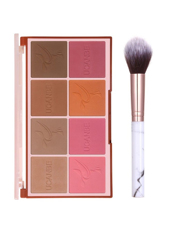 8 Colors Face Matte Blush Palette Shading Blusher with Brush - Buildable Facial Cheek Blusher Contour Bronzing Pressed Powder Makeup Pallet Women Gift Set (01 Matte)